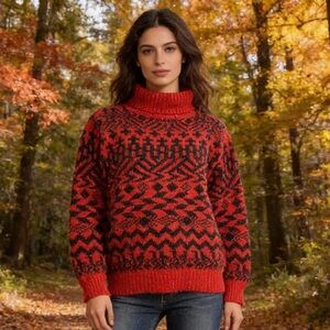 FIELD GEAR Vintage Cabincore Wool Blend Turtleneck Orange Size M